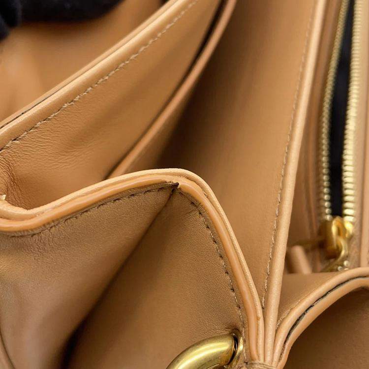 Pre Owned Saint Laurent Paris Le Maillon Beige Ivory Leather Canvas Shoulder Bag