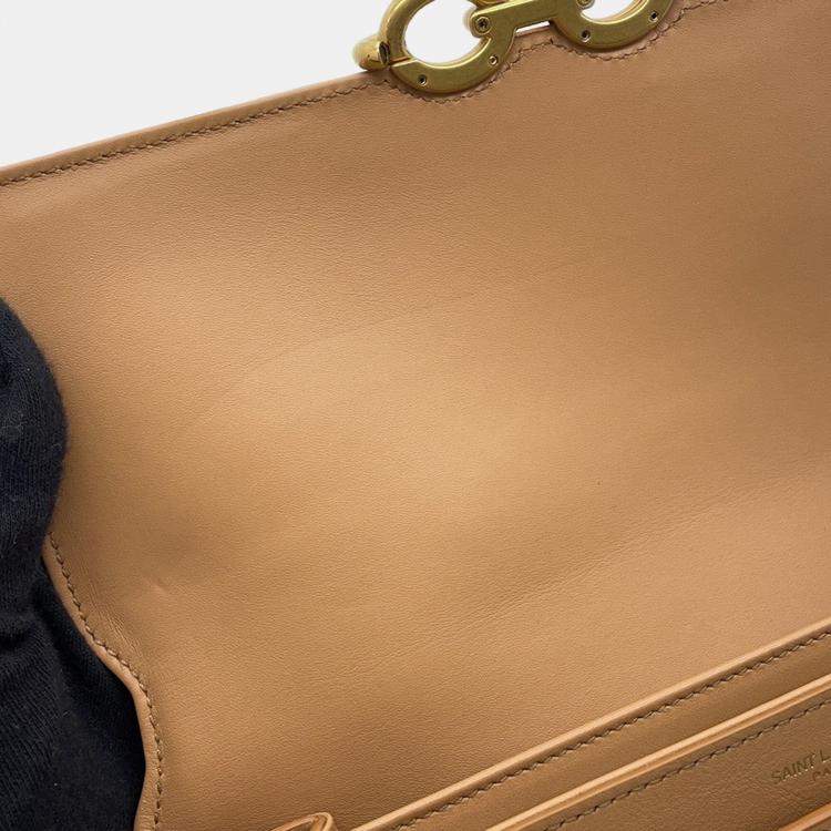 Pre Owned Saint Laurent Paris Le Maillon Beige Ivory Leather Canvas Shoulder Bag