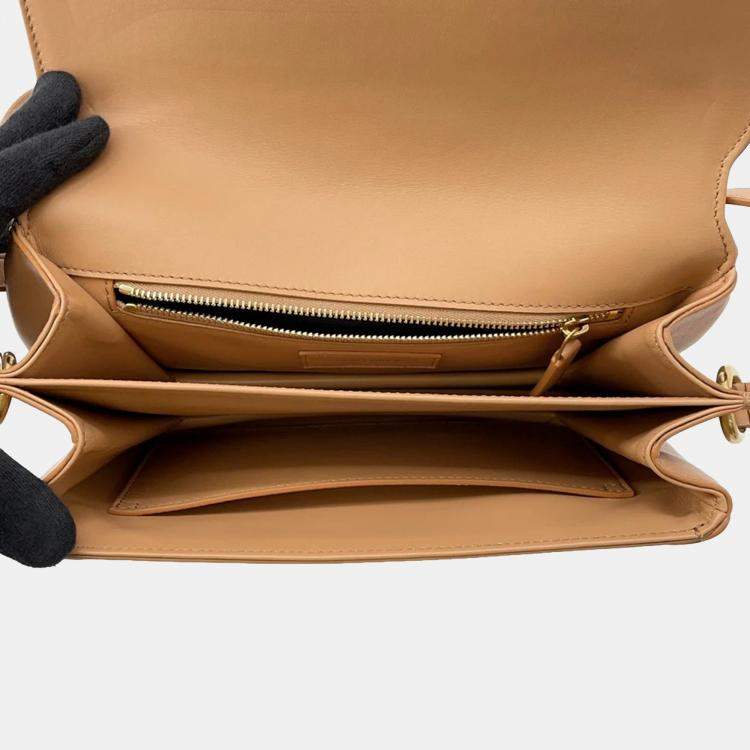 Pre Owned Saint Laurent Paris Le Maillon Beige Ivory Leather Canvas Shoulder Bag