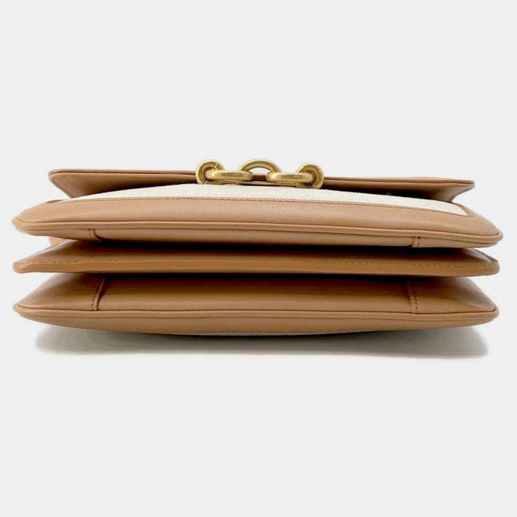 Pre Owned Saint Laurent Paris Le Maillon Beige Ivory Leather Canvas Shoulder Bag