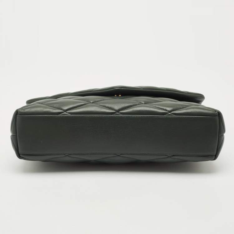 مملوكة مسبقًا Saint Laurent Dark Green Quilted Leather Puffer Sade Envelope Clutch