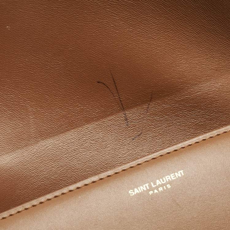 Pre Owned Saint Laurent Brown Leather Le Carre Shoulder Bag