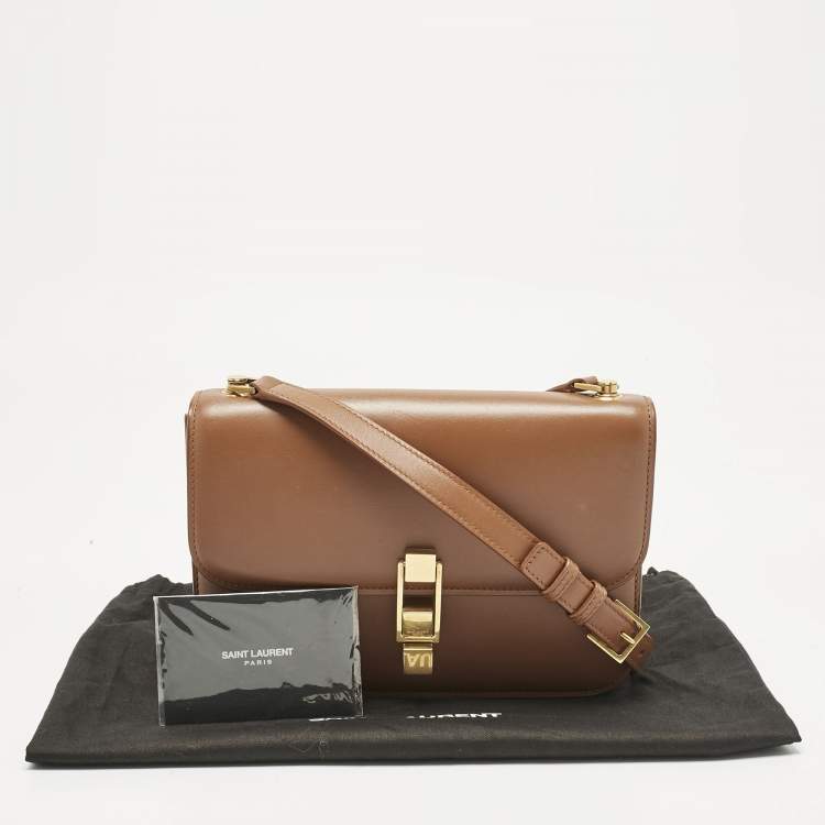 Pre Owned Saint Laurent Brown Leather Le Carre Shoulder Bag