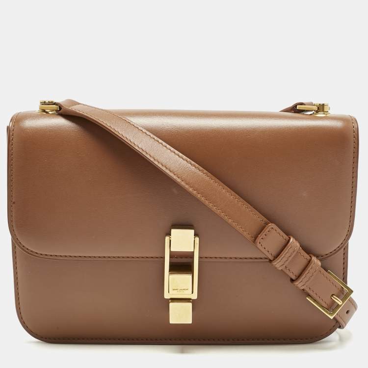 Pre Owned Saint Laurent Brown Leather Le Carre Shoulder Bag