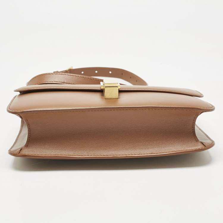 Pre Owned Saint Laurent Brown Leather Le Carre Shoulder Bag