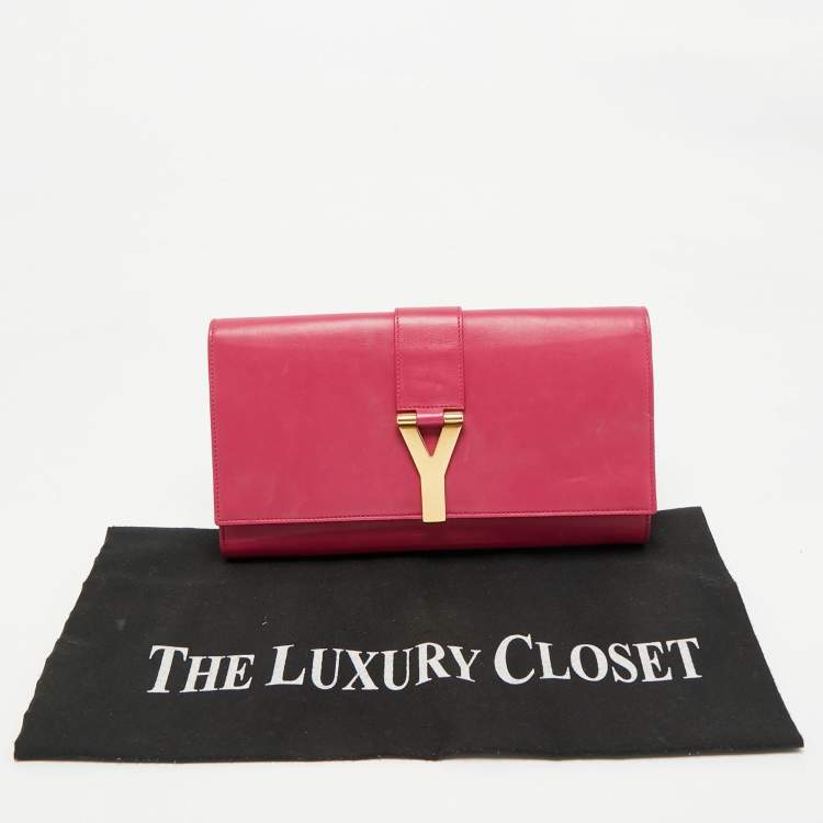 Pre Owned Saint Laurent Fuchsia Leather Ligne Y Clutch