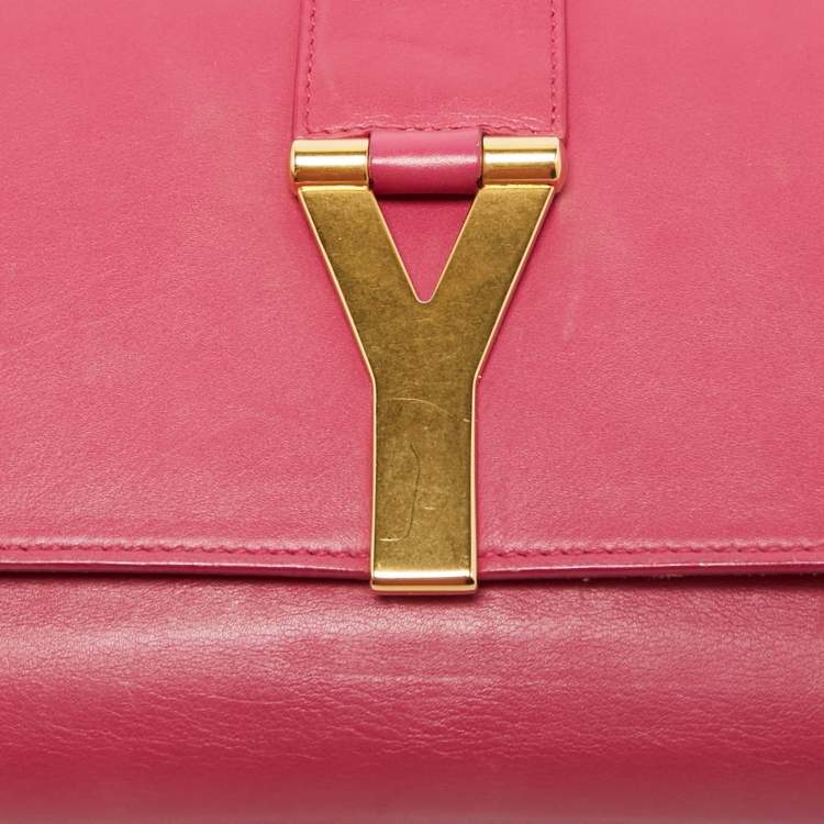 Pre Owned Saint Laurent Fuchsia Leather Ligne Y Clutch