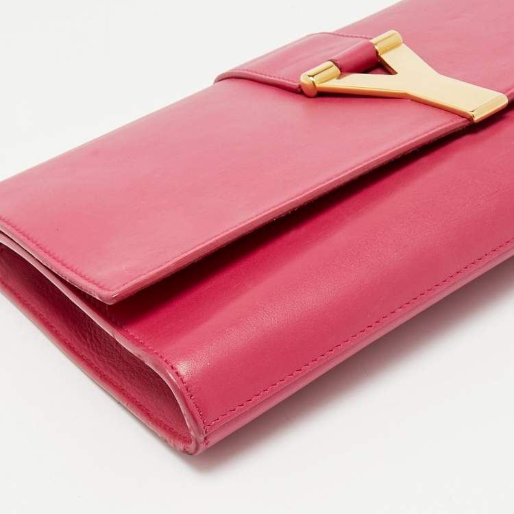 Pre Owned Saint Laurent Fuchsia Leather Ligne Y Clutch