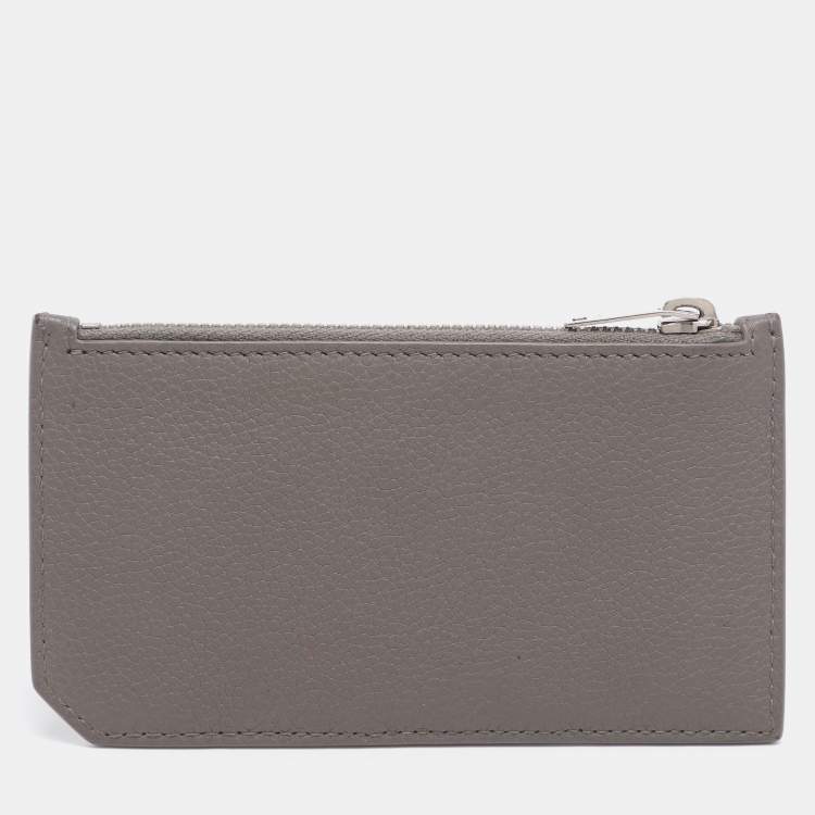 Pre Owned Saint Laurent Grey Leather 5 Fragments Zip Pouch Card Holder