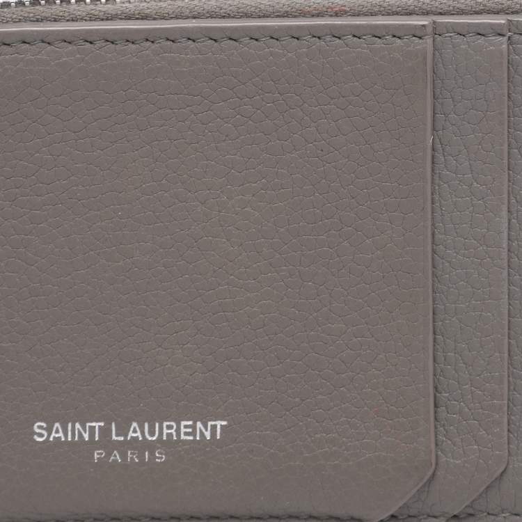 Pre Owned Saint Laurent Grey Leather 5 Fragments Zip Pouch Card Holder