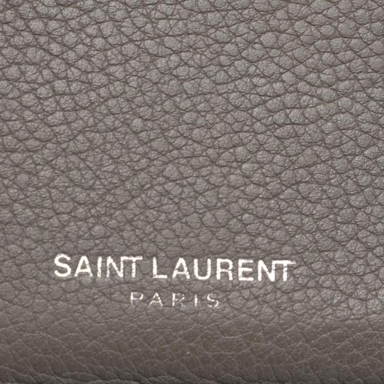 Pre Owned Saint Laurent Grey Leather 5 Fragments Zip Pouch Card Holder