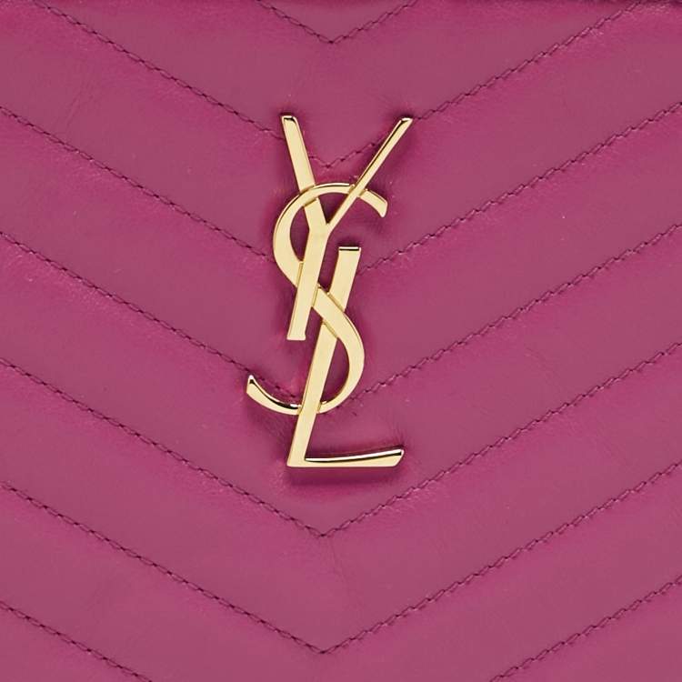 Pre Owned Saint Laurent Fuchsia Matelassé Leather A5 Wristlet Pouch