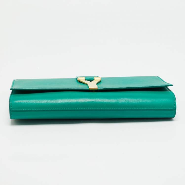 Pre Owned Saint Laurent Green Leather Y-Ligne Clutch