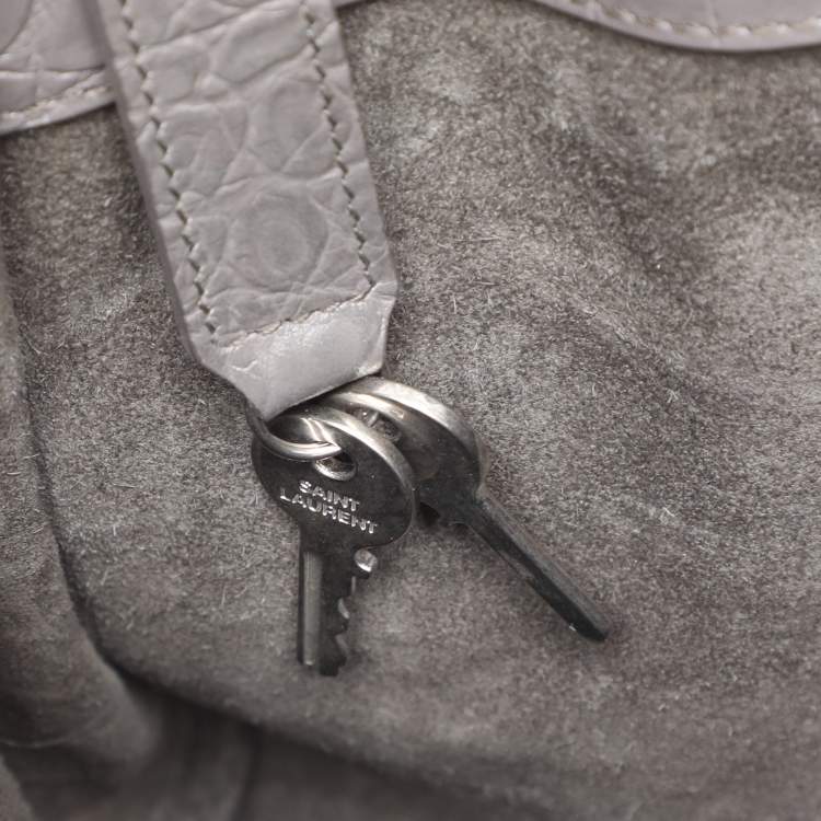 Pre Owned Saint Laurent Grey Croc Embossed Leather Baby Classic Sac De Jour Tote