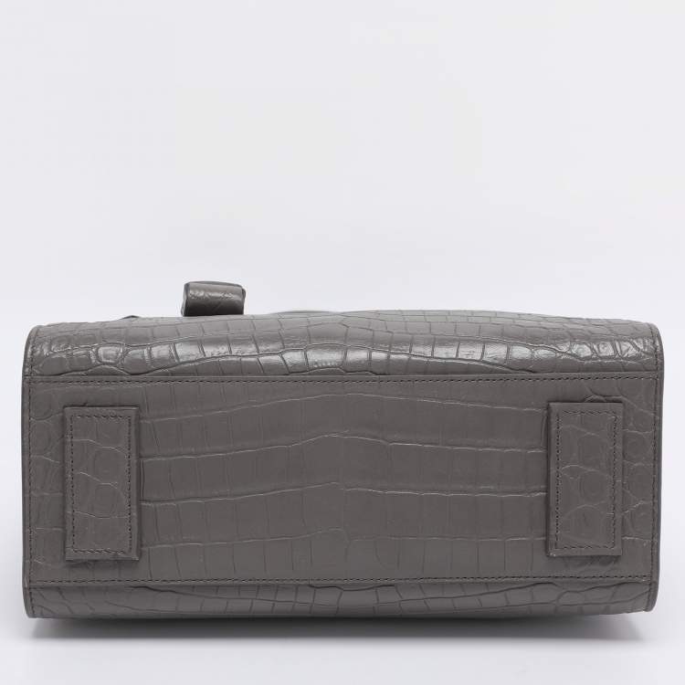 Pre Owned Saint Laurent Grey Croc Embossed Leather Baby Classic Sac De Jour Tote