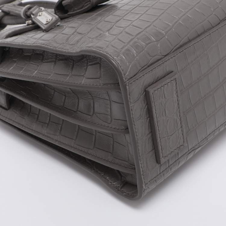 Pre Owned Saint Laurent Grey Croc Embossed Leather Baby Classic Sac De Jour Tote