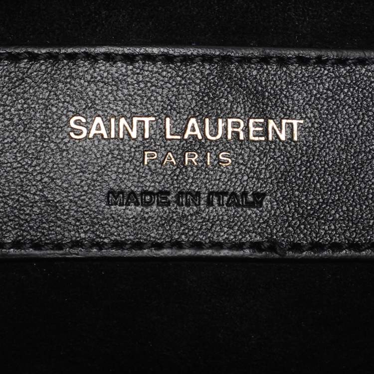 Pre Owned Saint Laurent Navy Blue Suede Emmanuelle Fringe Bucket Bag