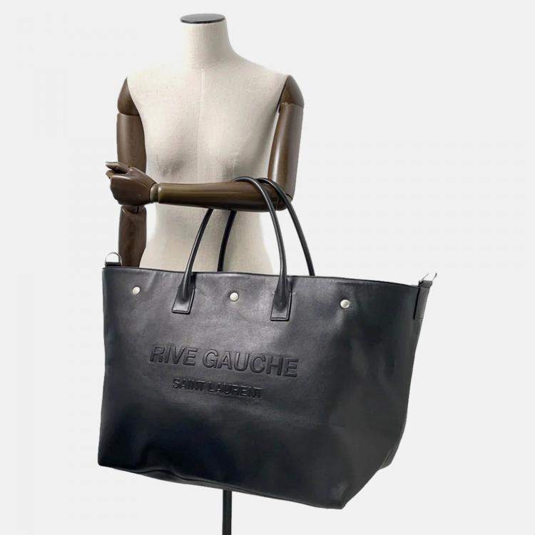 Pre Owned Saint Laurent Paris Rive Gauche Tote Bag Black Leather