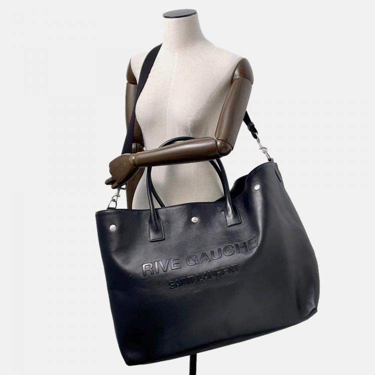 Pre Owned Saint Laurent Paris Rive Gauche Tote Bag Black Leather