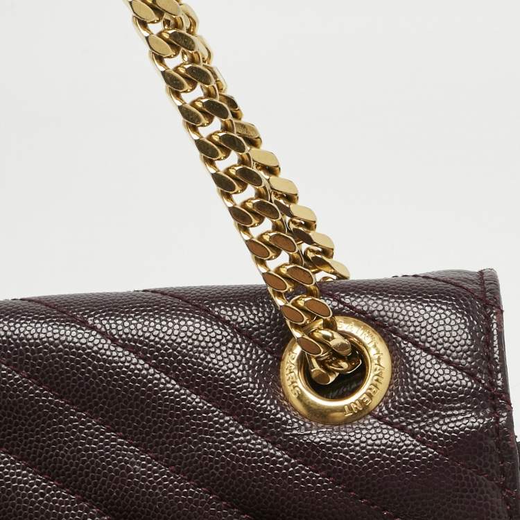 Pre Owned Saint Laurent Burgundy Chevron Leather Large Monogram Envelope Shoulder Bag