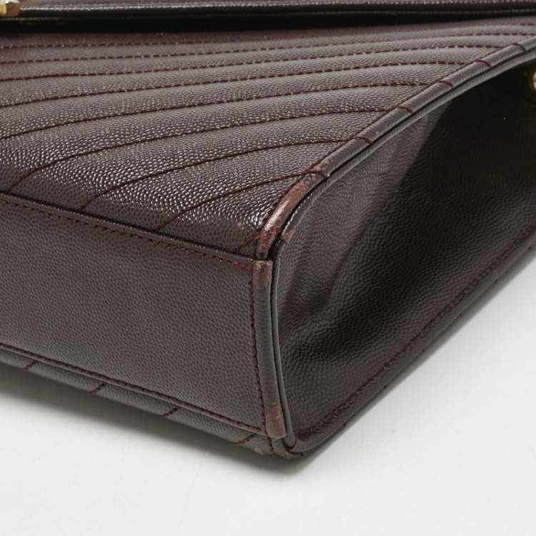 Pre Owned Saint Laurent Burgundy Chevron Leather Large Monogram Envelope Shoulder Bag