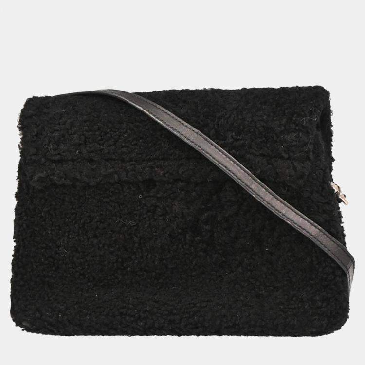 Pre Owned Saint Laurent Black Loulou Shearling Toy Bag Shoulder Bag