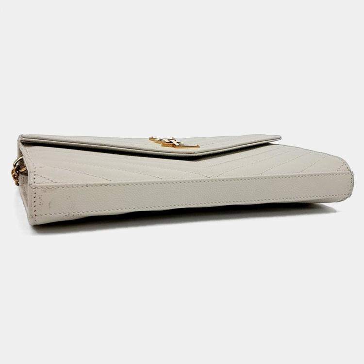 Pre Owned Saint Laurent Paris White Leather Monogram Chain Crossbody Bag