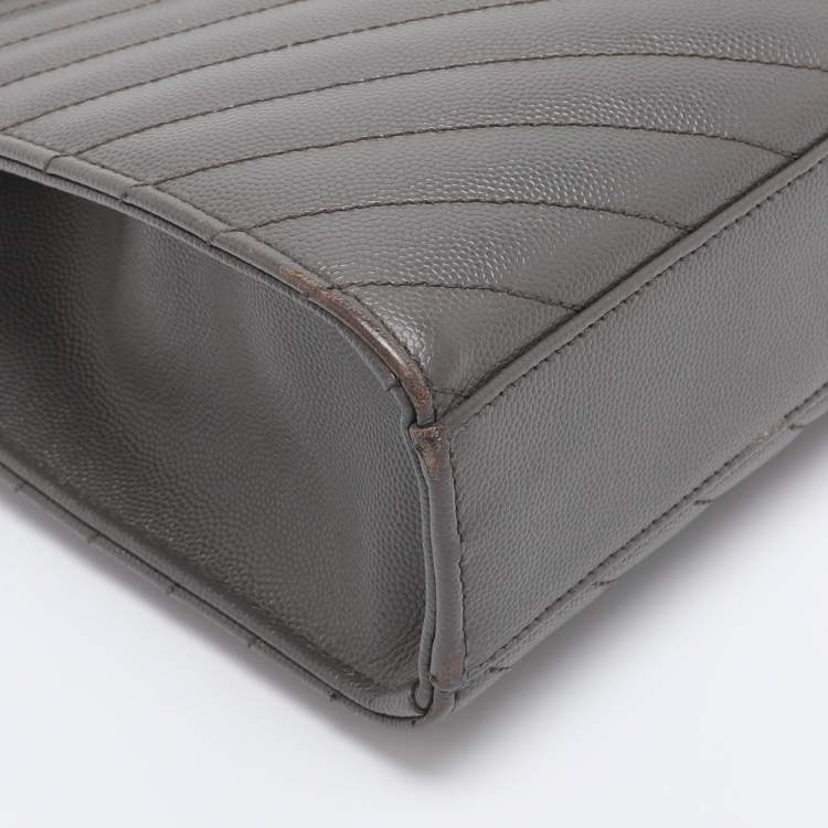 Pre Owned Saint Laurent Grey Matelasse Leather Large Monogram Envelope Shoulder Bag