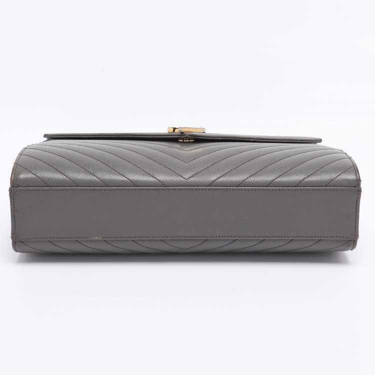 Pre Owned Saint Laurent Grey Matelasse Leather Large Monogram Envelope Shoulder Bag