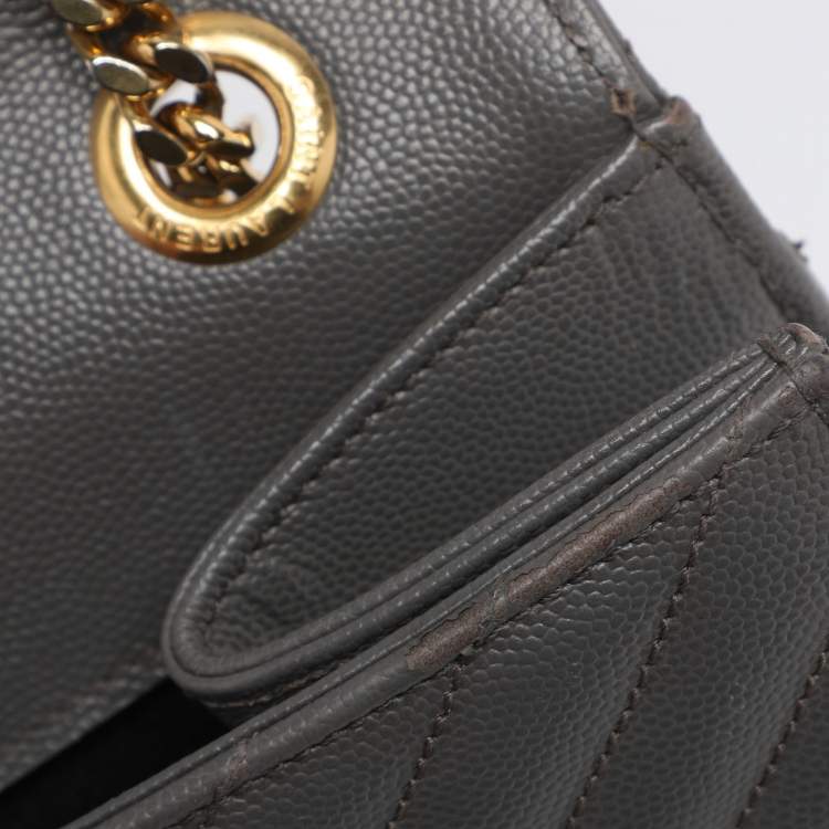 Pre Owned Saint Laurent Grey Matelasse Leather Large Monogram Envelope Shoulder Bag