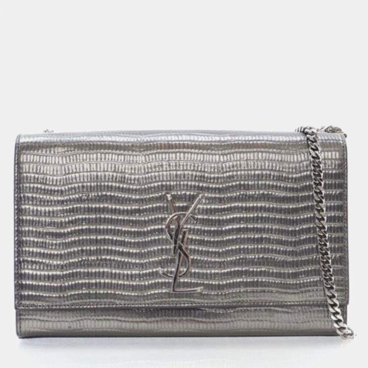 Pre Owned Saint Laurent Paris Kate Medium Grey Calfskin Shoulder Bag