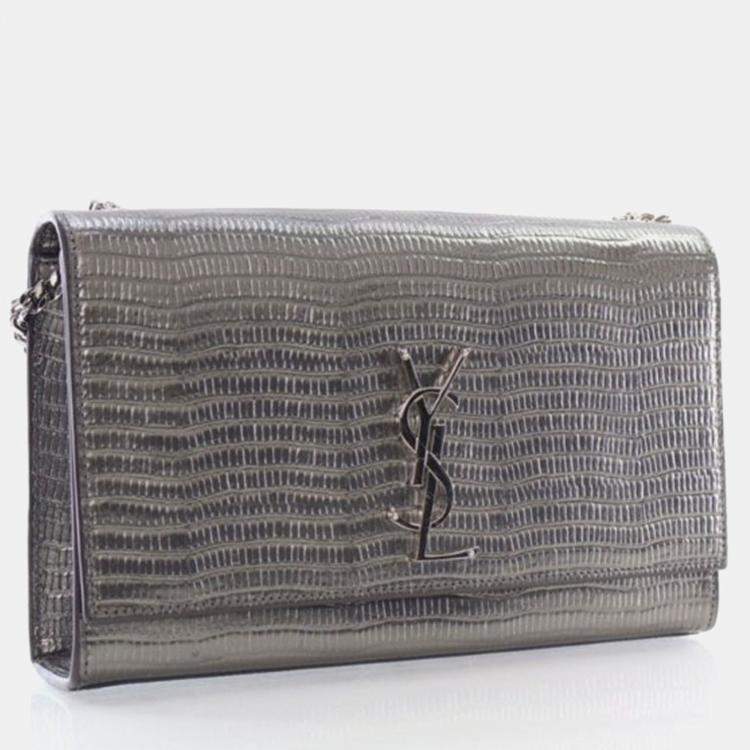 Pre Owned Saint Laurent Paris Kate Medium Grey Calfskin Shoulder Bag