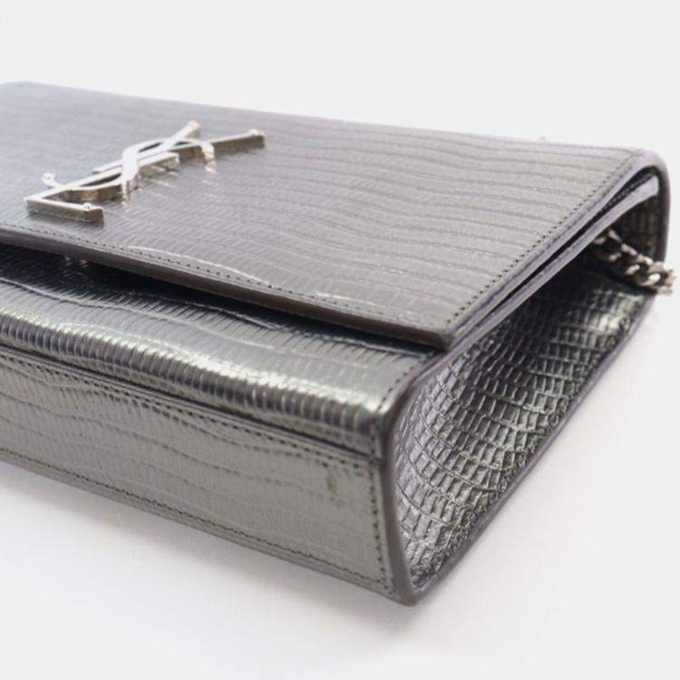 Pre Owned Saint Laurent Paris Kate Medium Grey Calfskin Shoulder Bag