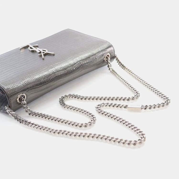 Pre Owned Saint Laurent Paris Kate Medium Grey Calfskin Shoulder Bag