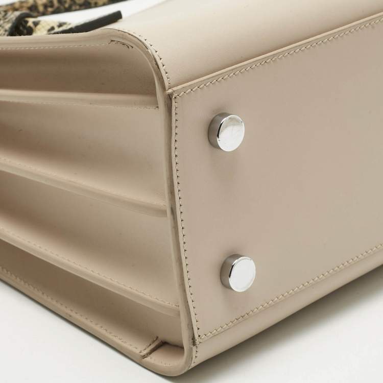 Pre Owned Saint Laurent Beige/Black Leather and Snakeskin Embossed Baby Classic Sac De Jour Tote