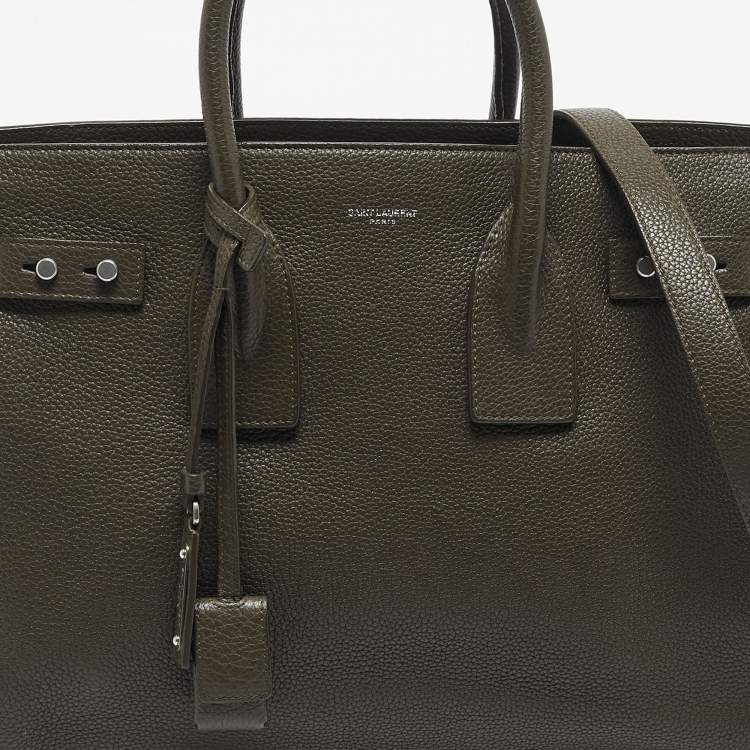 Pre Owned Saint Laurent Olive Green Leather Small Sac De Jour Souple Tote