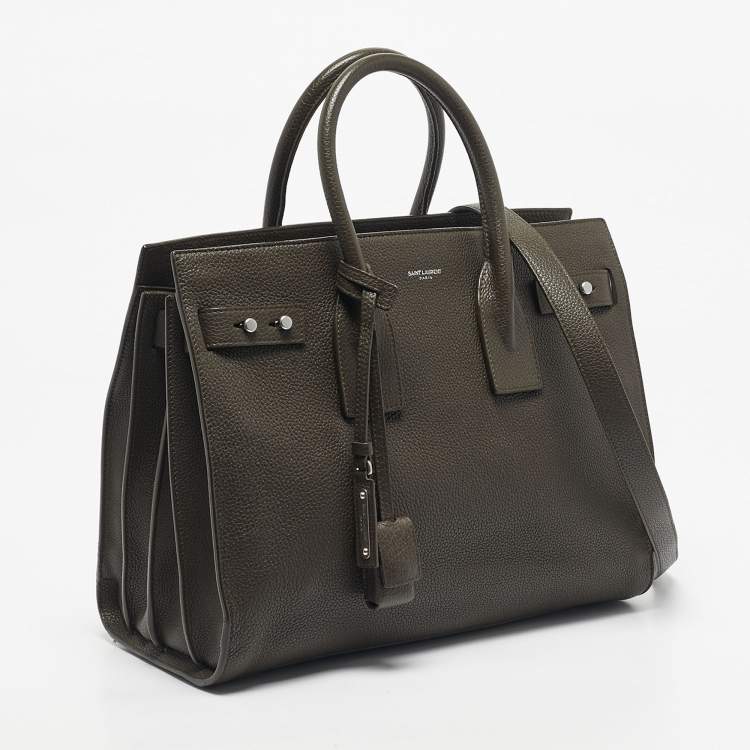 Pre Owned Saint Laurent Olive Green Leather Small Sac De Jour Souple Tote