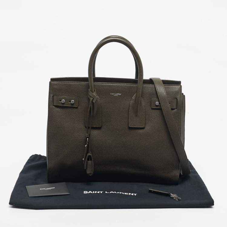 Pre Owned Saint Laurent Olive Green Leather Small Sac De Jour Souple Tote