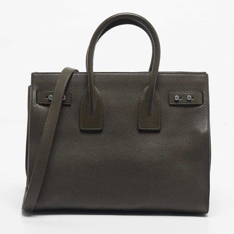 Pre Owned Saint Laurent Olive Green Leather Small Sac De Jour Souple Tote