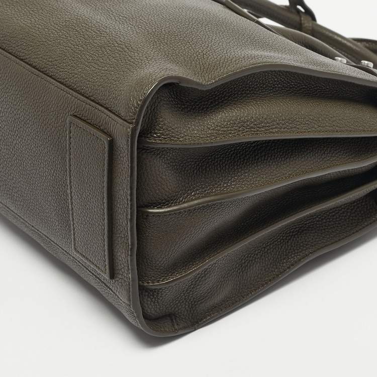 Pre Owned Saint Laurent Olive Green Leather Small Sac De Jour Souple Tote