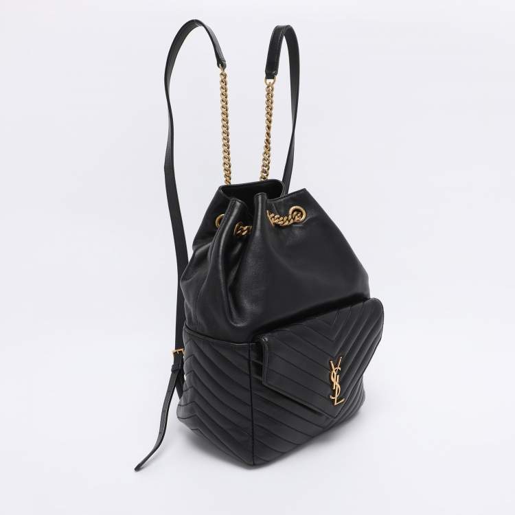 Pre Owned Saint Laurent Paris Black Leather Joe Drawstring Backpack