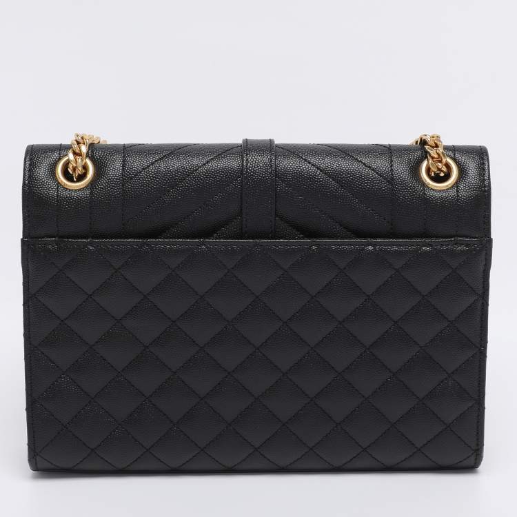 Pre Owned Saint Laurent Black Mix Matelassé Leather Medium Envelope Chain Bag