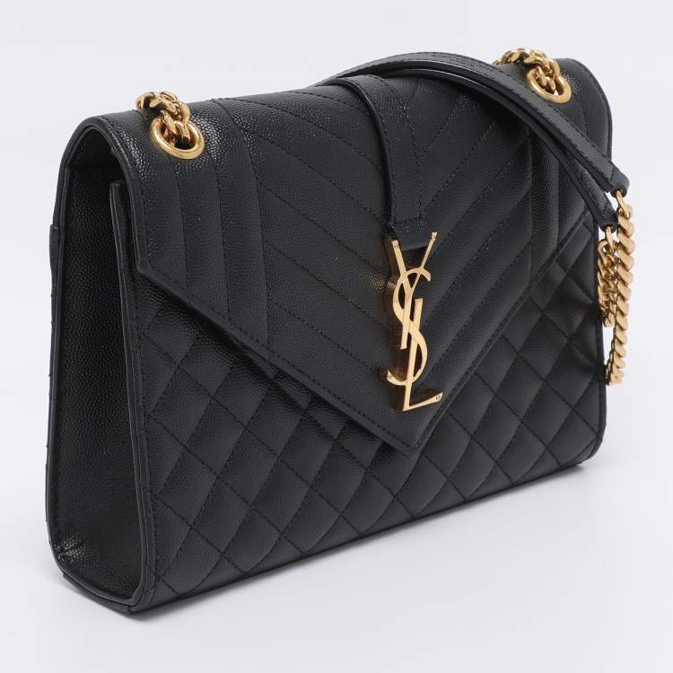 Pre Owned Saint Laurent Black Mix Matelassé Leather Medium Envelope Chain Bag