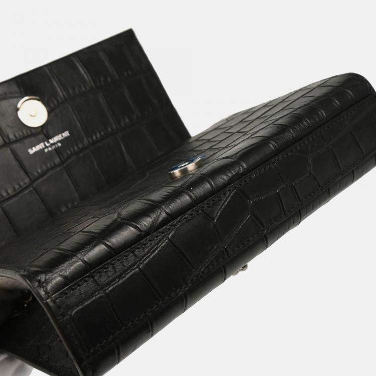 Pre Owned Saint Laurent Paris Kate Black Embossed Leather Shoulder Bag