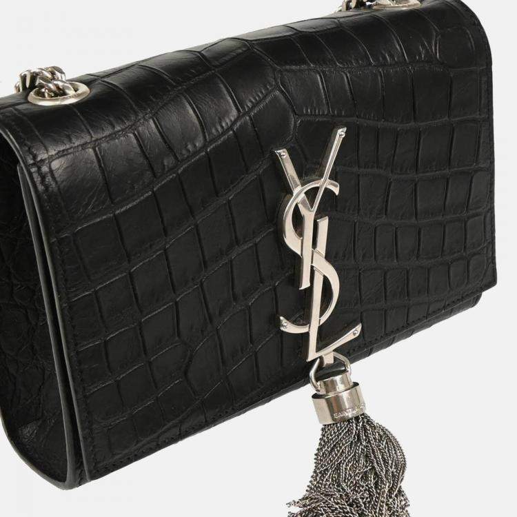 Pre Owned Saint Laurent Paris Kate Black Embossed Leather Shoulder Bag