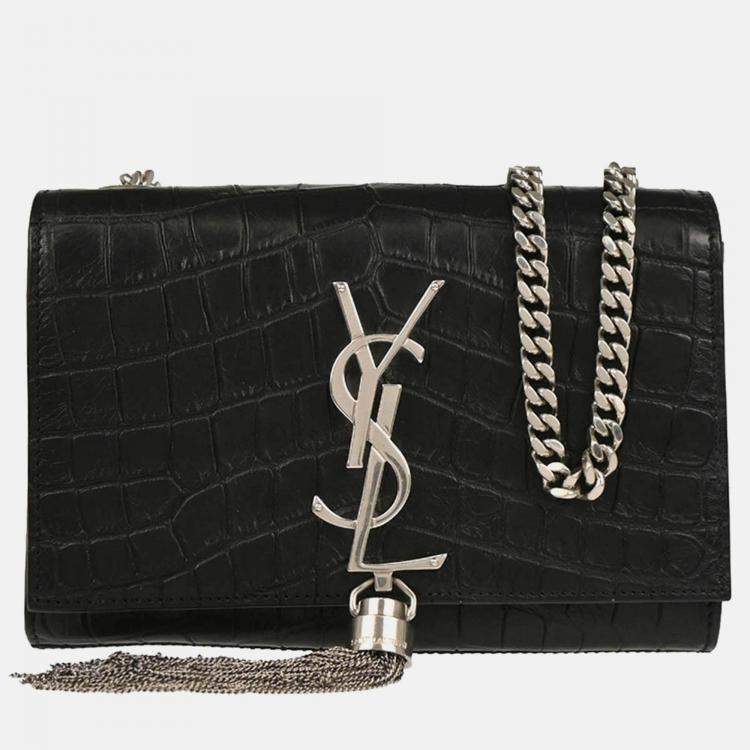 Pre Owned Saint Laurent Paris Kate Black Embossed Leather Shoulder Bag