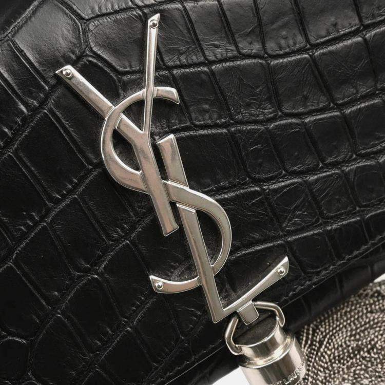 Pre Owned Saint Laurent Paris Kate Black Embossed Leather Shoulder Bag
