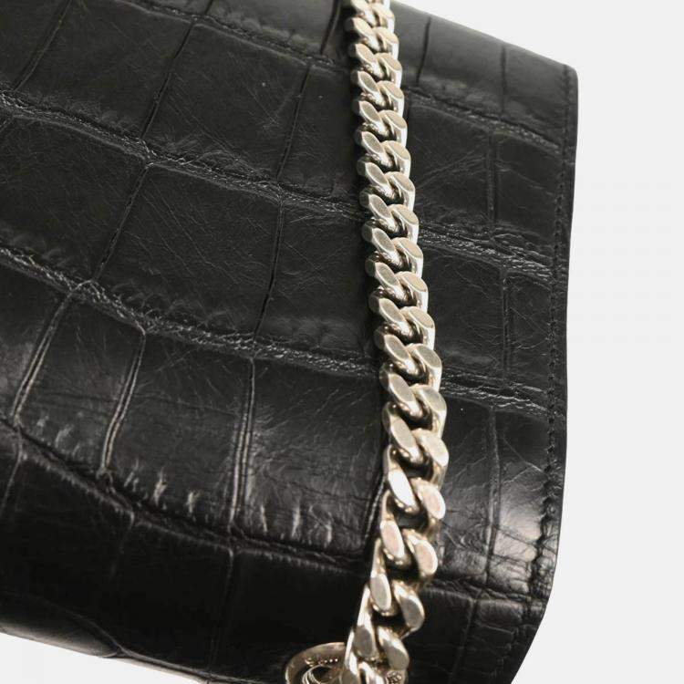 Pre Owned Saint Laurent Paris Kate Black Embossed Leather Shoulder Bag