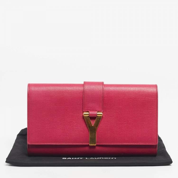 Pre Owned Saint Laurent Fuchsia Textured Leather Ligne Y Clutch