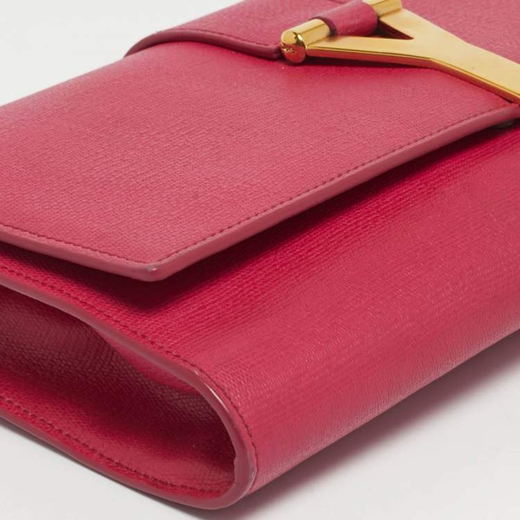 Pre Owned Saint Laurent Fuchsia Textured Leather Ligne Y Clutch